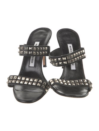 Manolo Blahnik Leather Studded Accents Slides