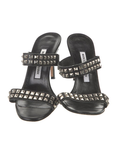 Manolo Blahnik Leather Studded Accents Slides