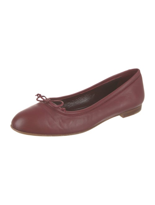 Manolo Blahnik Leather Bow Accents Ballet Flats