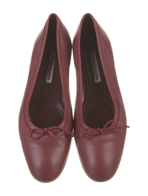 Manolo Blahnik Leather Bow Accents Ballet Flats