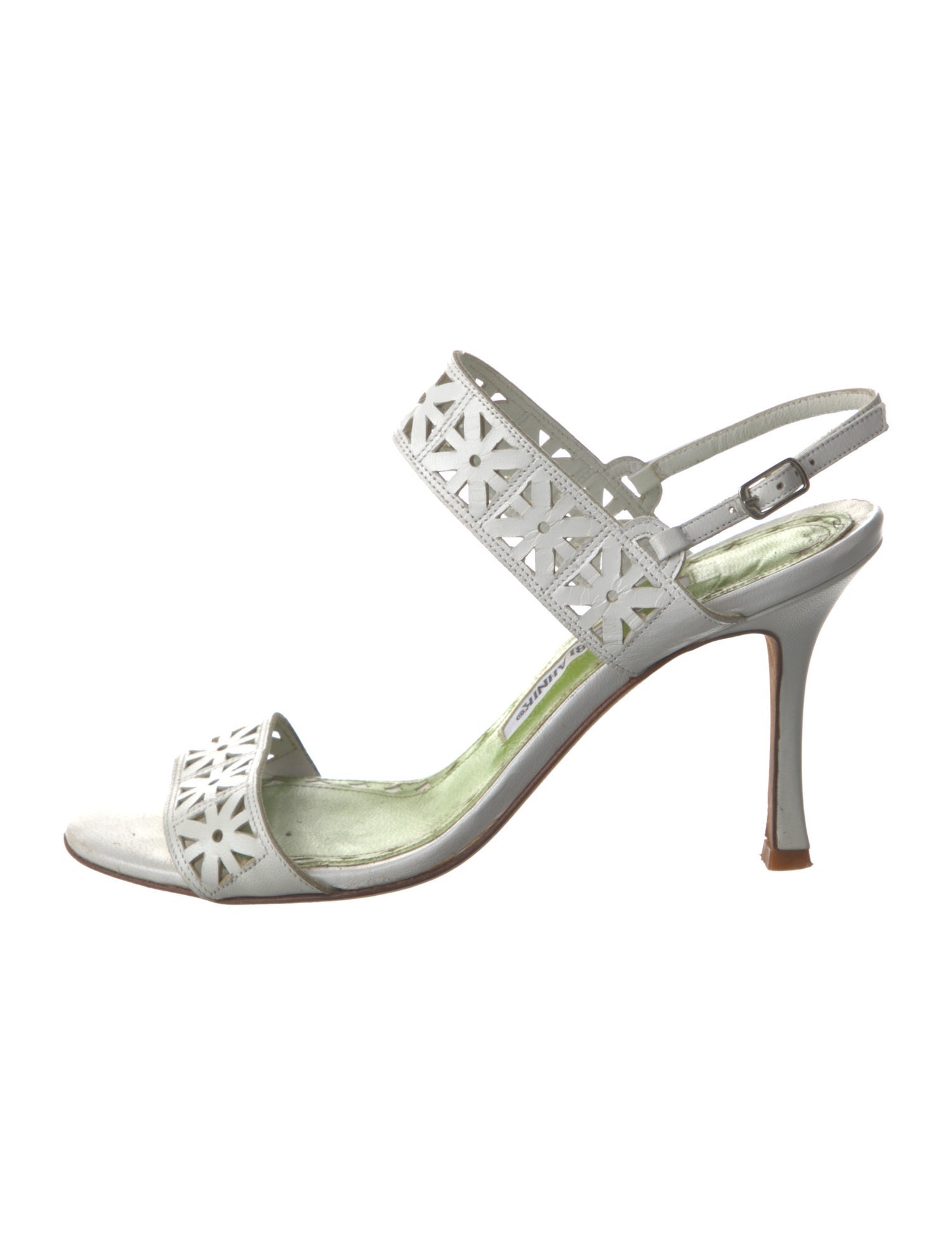 Manolo Blahnik Leather Studded Accents Slingback Sandals