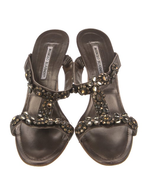 Manolo Blahnik Leather Crystal Embellishments Slides