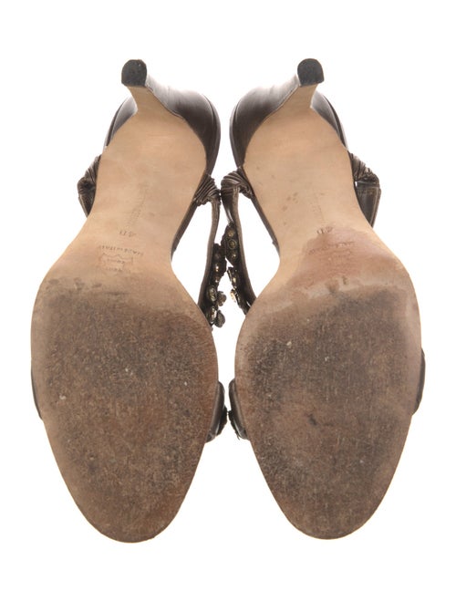 Manolo Blahnik Leather Crystal Embellishments Slides