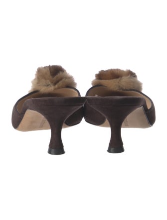 Manolo Blahnik Suede Fur Trim Mules