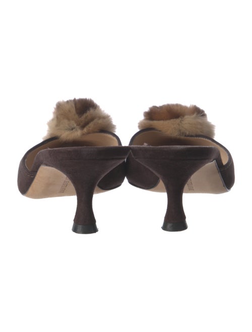 Manolo Blahnik Suede Fur Trim Mules