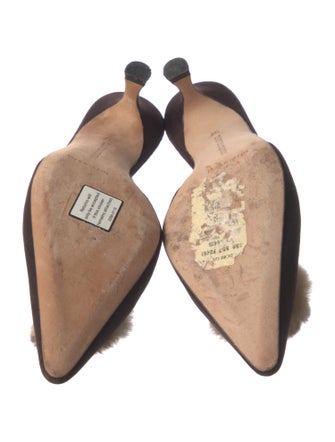 Manolo Blahnik Suede Fur Trim Mules