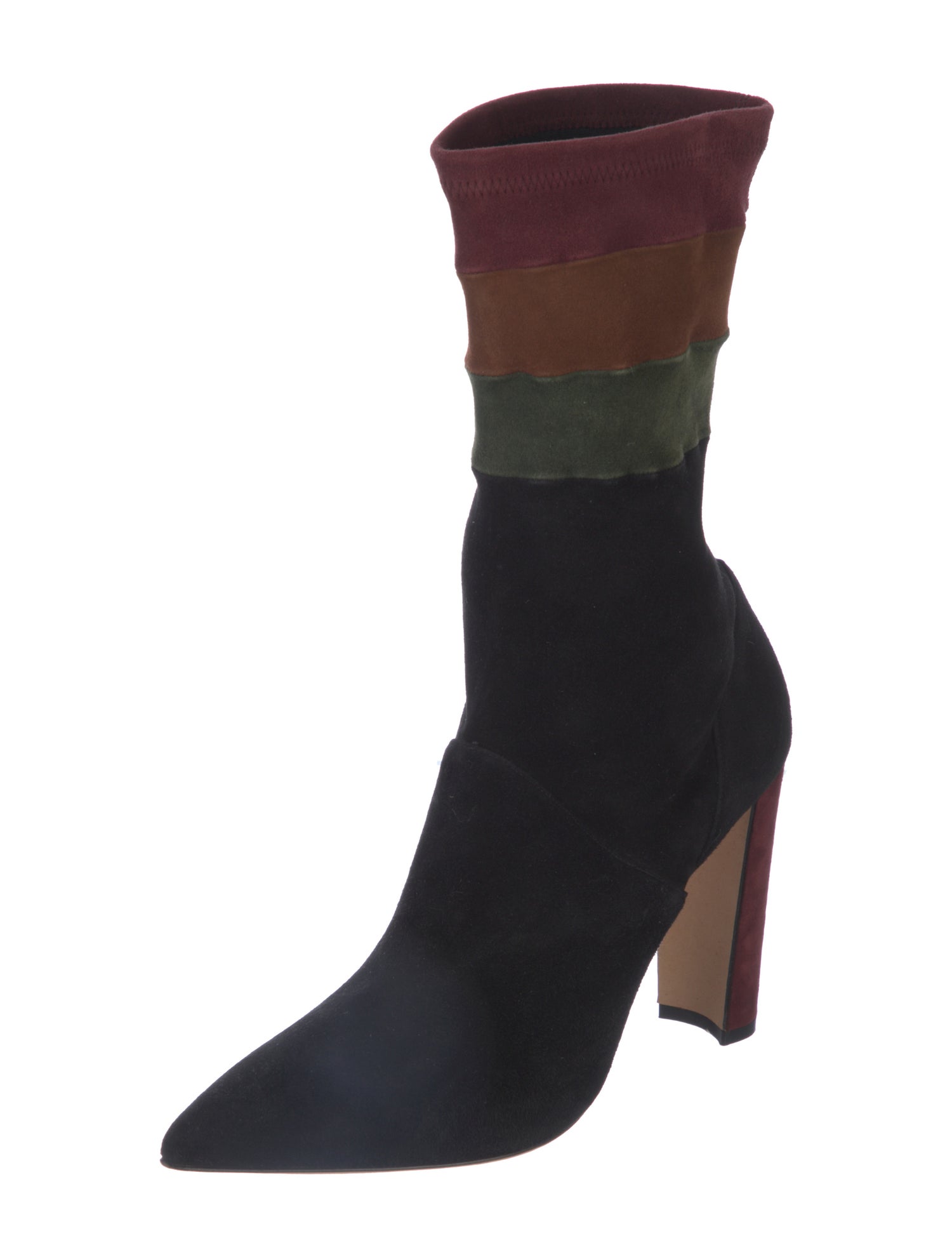 Manolo Blahnik Suede Colorblock Pattern Sock Boots