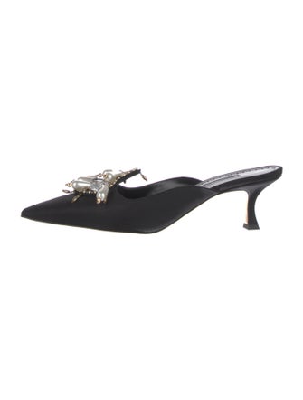 Manolo Blahnik Faux Pearl Accents Satin Mules