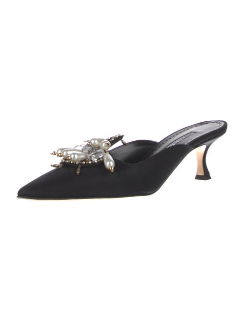 Manolo Blahnik Faux Pearl Accents Satin Mules