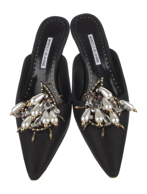 Manolo Blahnik Faux Pearl Accents Satin Mules