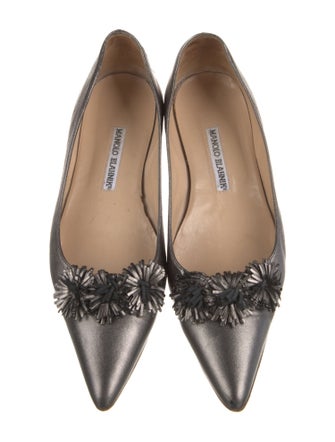 Manolo Blahnik Leather Fringe Trim Accent Flats
