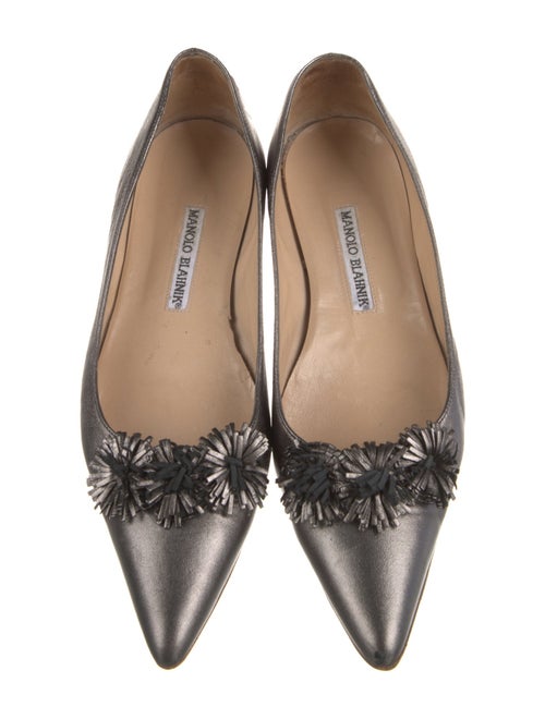 Manolo Blahnik Leather Fringe Trim Accent Flats