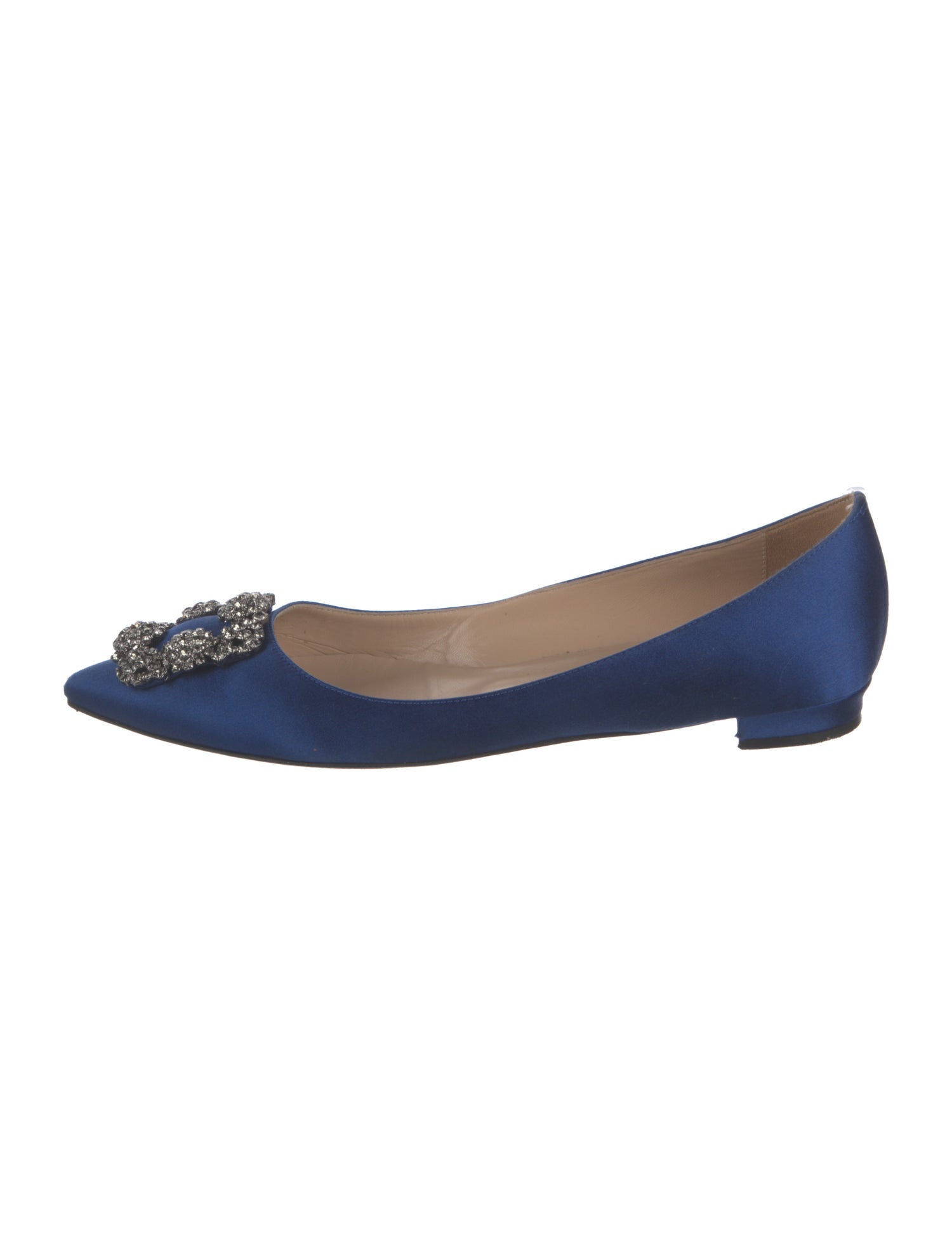 Manolo Blahnik Satin Crystal Embellishments Flats
