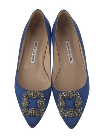 Manolo Blahnik Satin Crystal Embellishments Flats