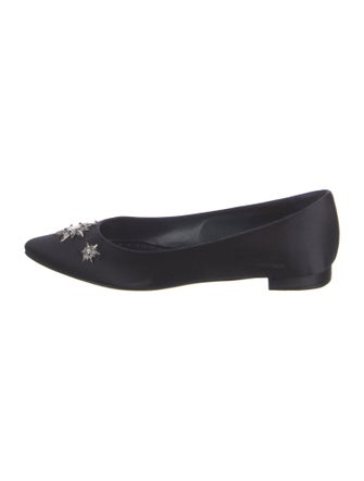 Manolo Blahnik Satin Crystal Embellishments Flats