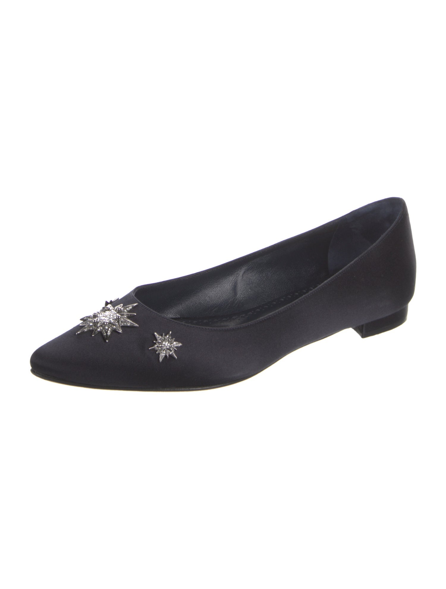 Manolo Blahnik Satin Crystal Embellishments Flats