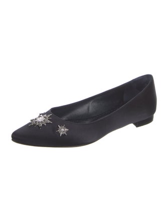 Manolo Blahnik Satin Crystal Embellishments Flats