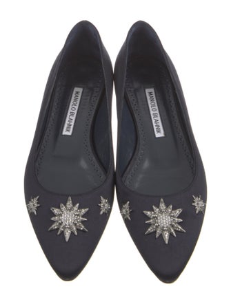 Manolo Blahnik Satin Crystal Embellishments Flats