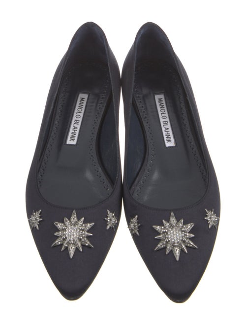 Manolo Blahnik Satin Crystal Embellishments Flats