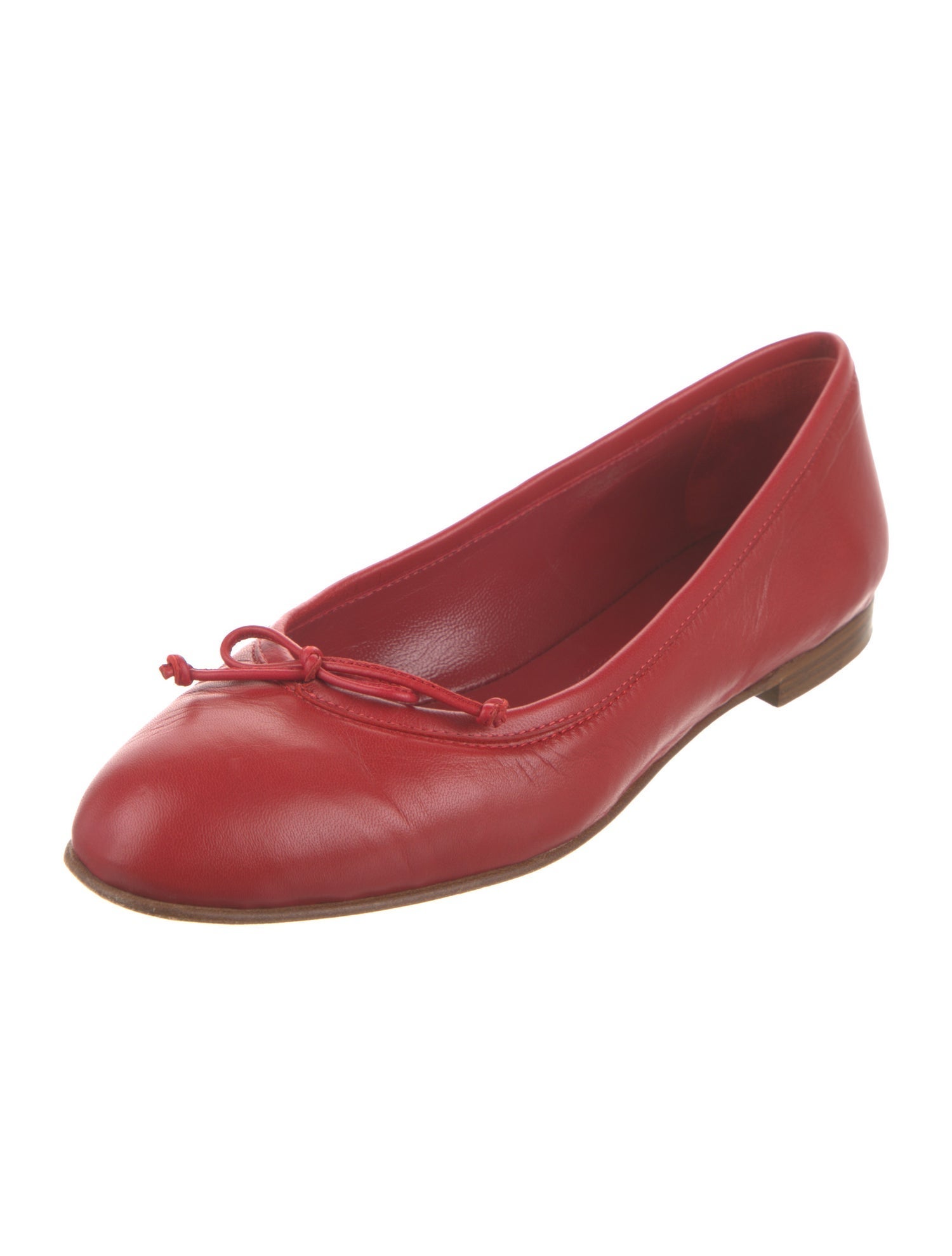 Manolo Blahnik Leather Bow Accents Ballet Flats