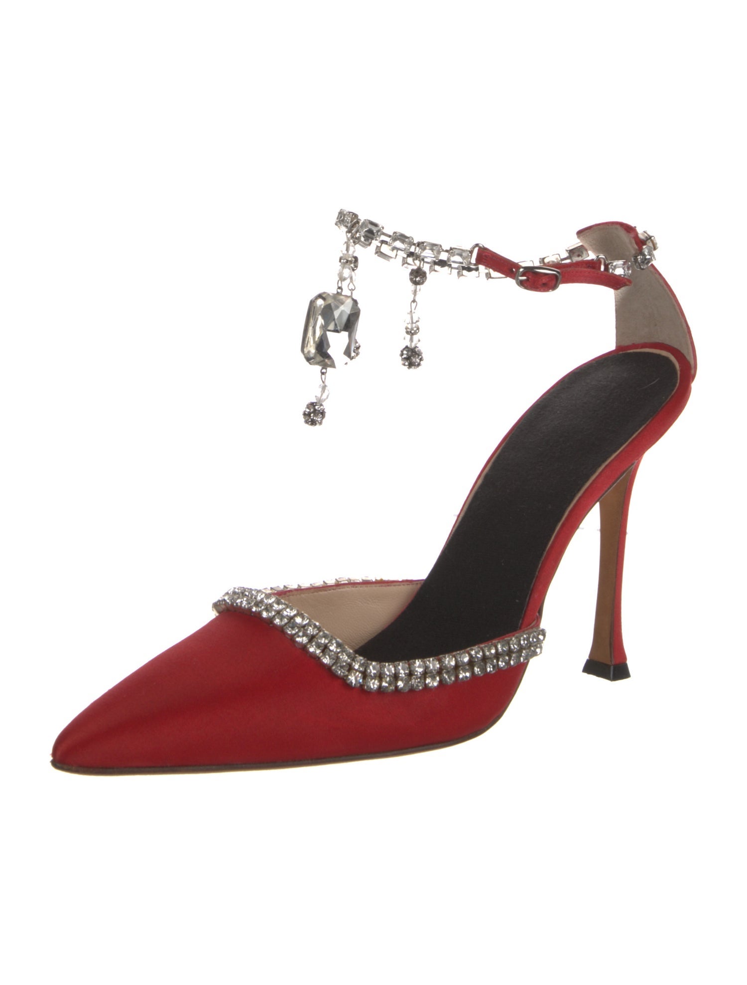 Manolo Blahnik Satin Crystal Embellishments Mules