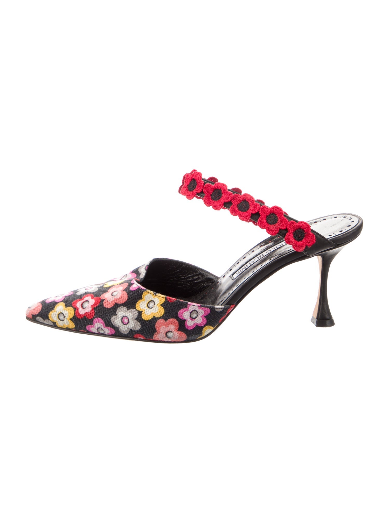 Manolo Blahnik Chamaca Appliquéd Canvas Mules