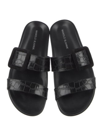 Manolo Blahnik Mayfu Leather Slides