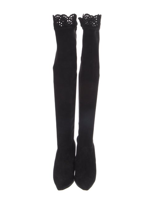 Manolo Blahnik Suede Scalloped Accent Boots