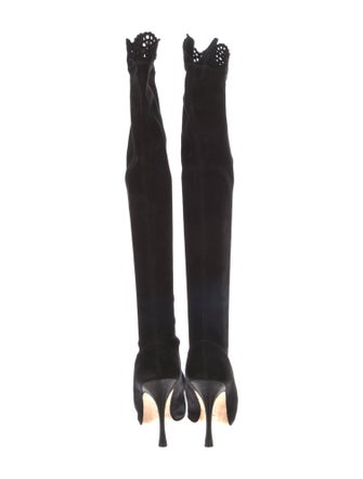 Manolo Blahnik Suede Scalloped Accent Boots