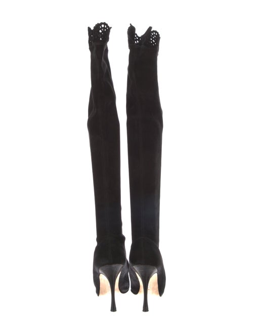 Manolo Blahnik Suede Scalloped Accent Boots