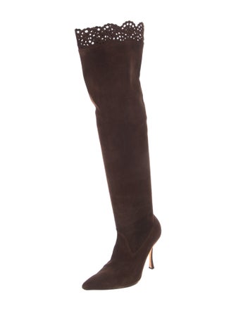 Manolo Blahnik Suede Scalloped Accent Boots