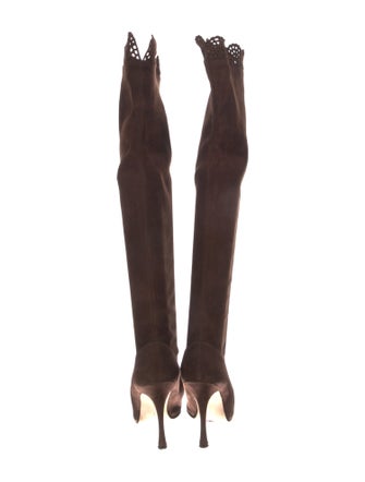 Manolo Blahnik Suede Scalloped Accent Boots