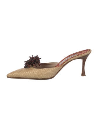 Manolo Blahnik Raffia Beaded Accents Mules