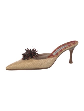 Manolo Blahnik Raffia Beaded Accents Mules