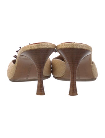 Manolo Blahnik Raffia Beaded Accents Mules