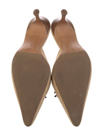 Manolo Blahnik Raffia Beaded Accents Mules