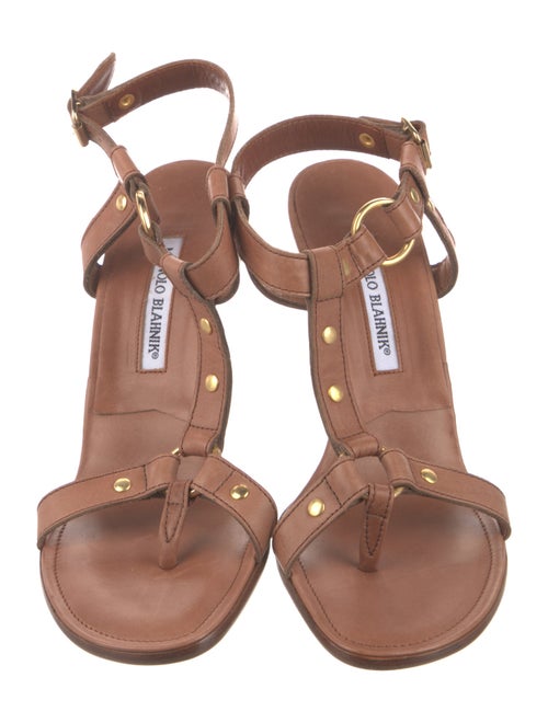 Manolo Blahnik Leather Studded Accents T-Strap Sandals