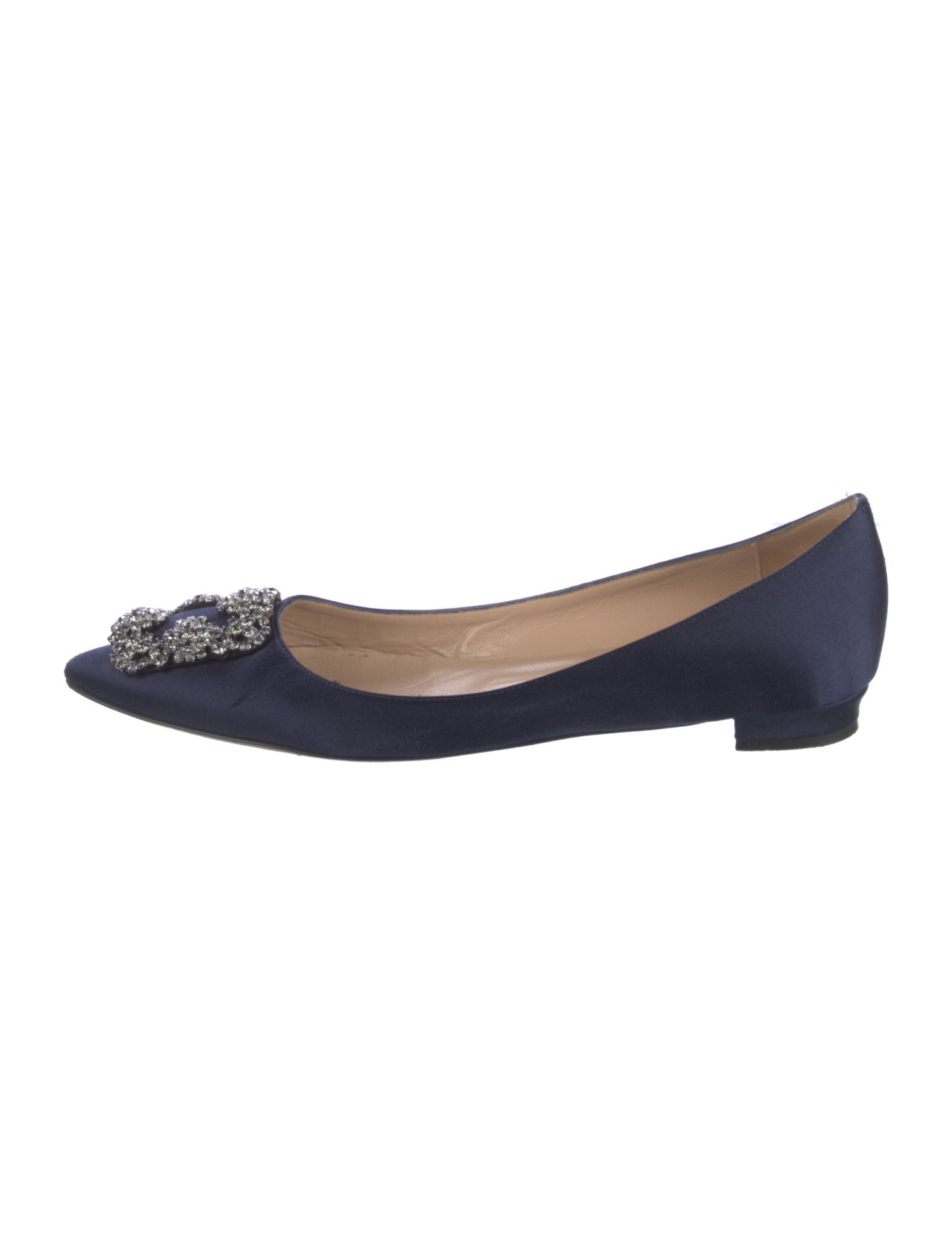 Manolo Blahnik Satin Crystal Embellishments Flats