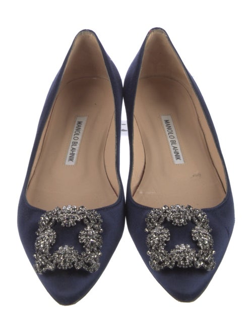 Manolo Blahnik Satin Crystal Embellishments Flats