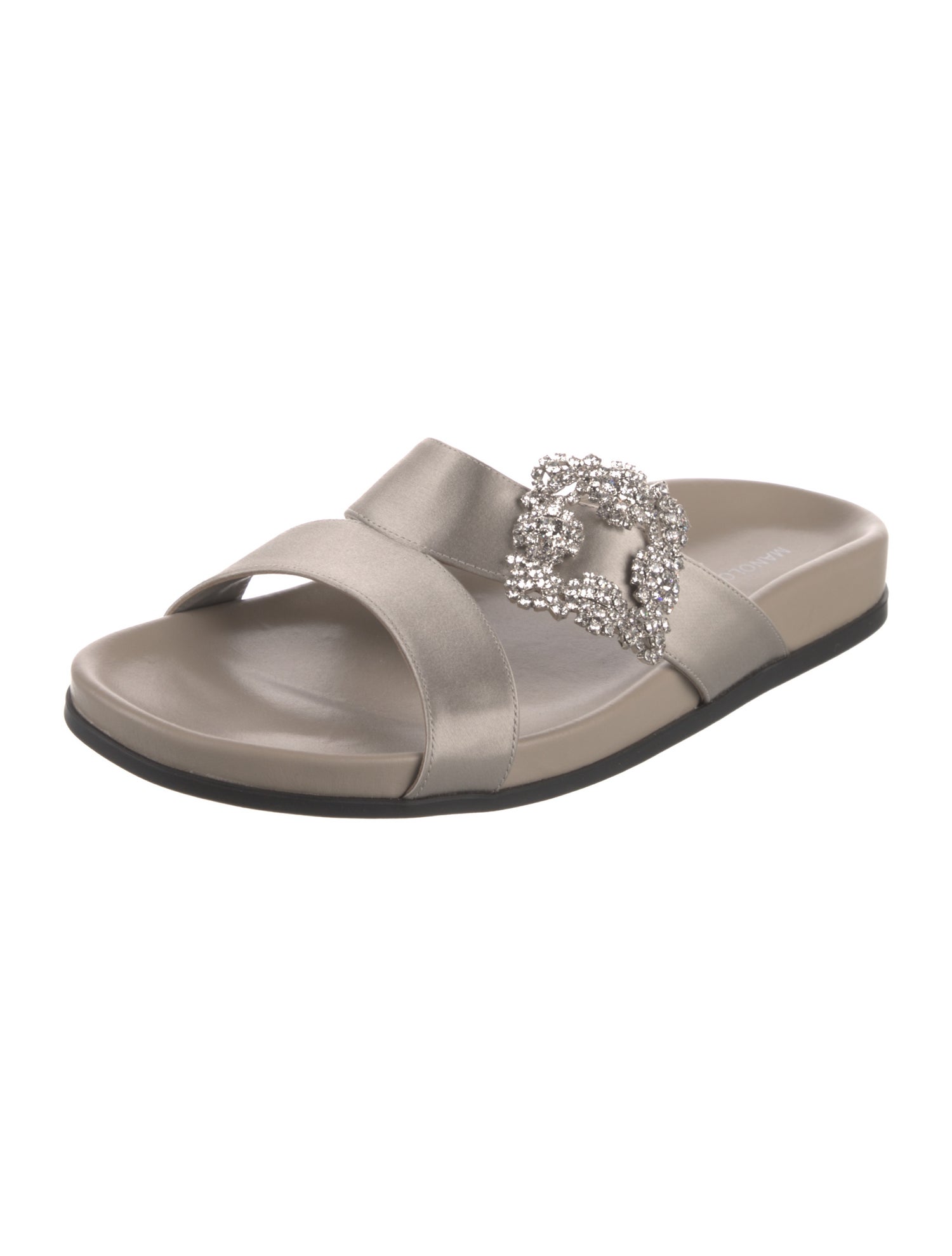 Manolo Blahnik Satin Crystal Embellishments Slides