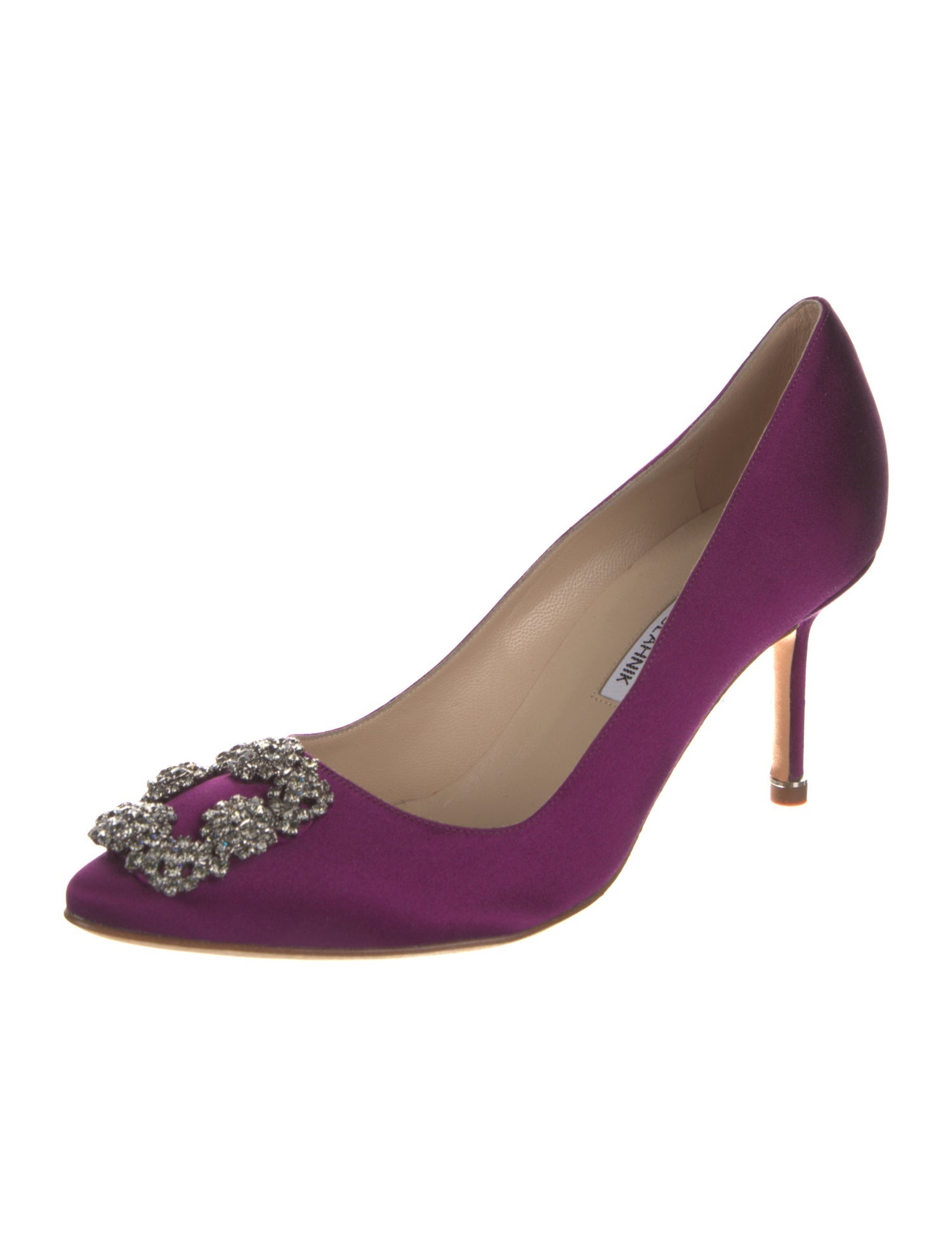 Manolo Blahnik Satin Crystal Embellishments Pumps