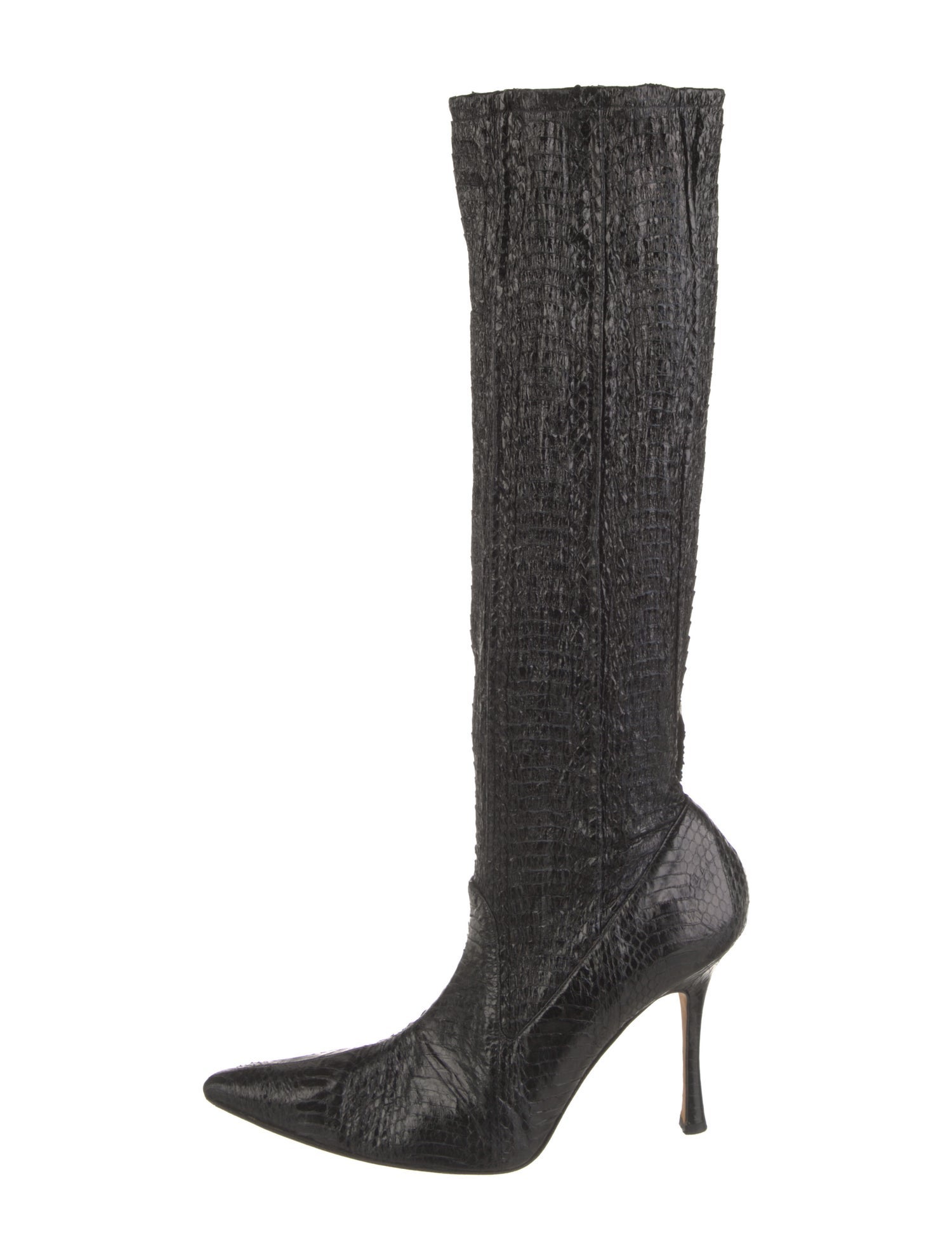 Manolo Blahnik Embossed Leather Animal Print Boots
