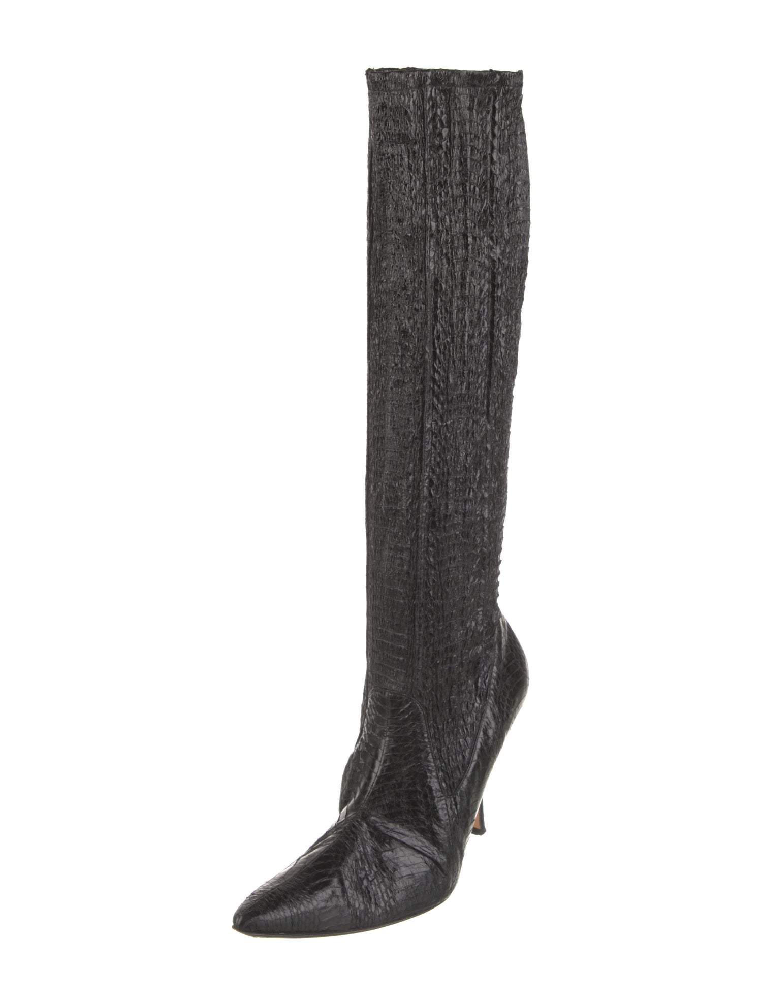 Manolo Blahnik Embossed Leather Animal Print Boots