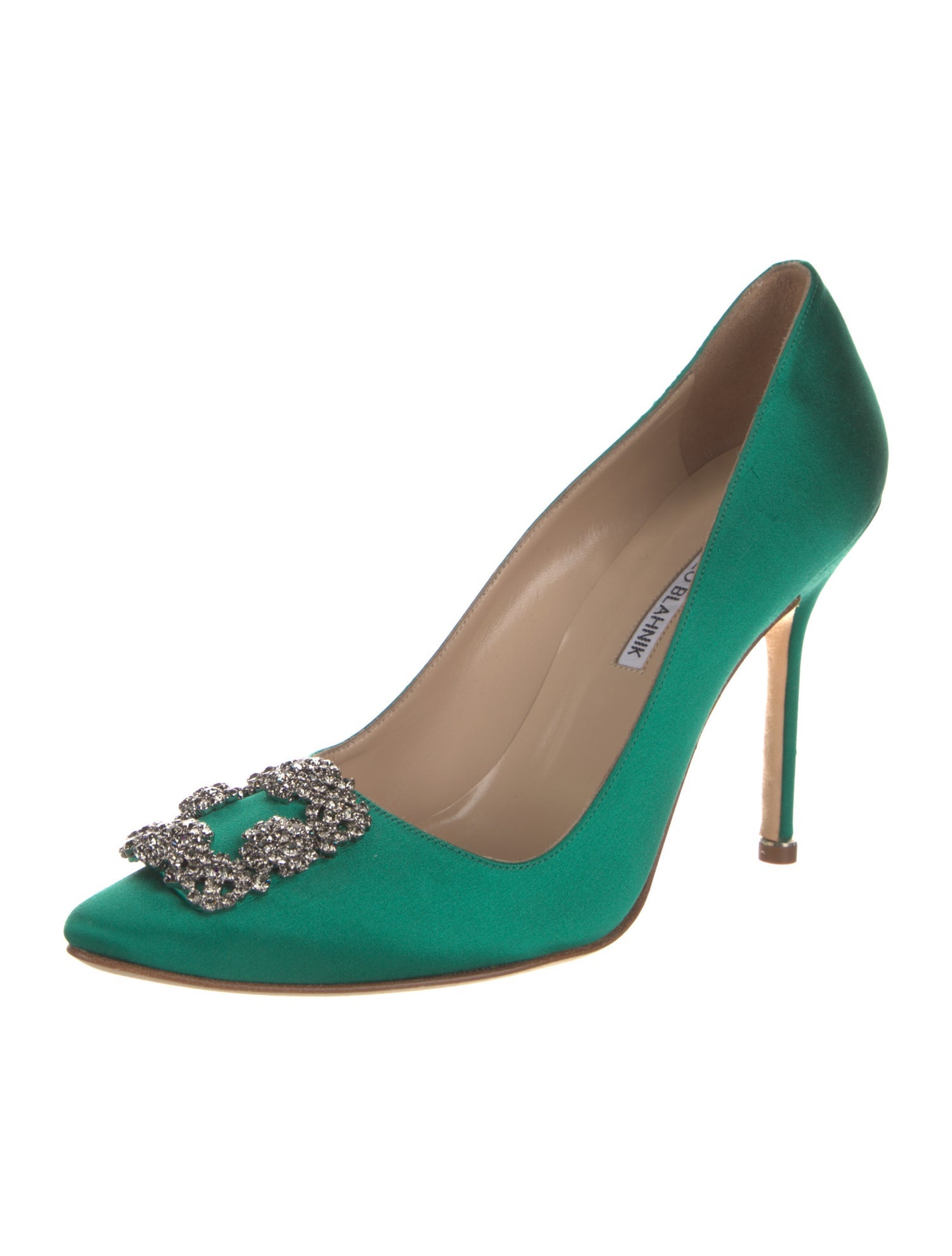 Manolo Blahnik Satin Crystal Embellishments Pumps