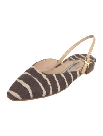 Manolo Blahnik Canvas Animal Print Slingback Flats