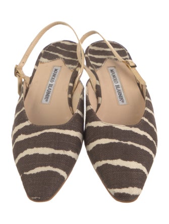 Manolo Blahnik Canvas Animal Print Slingback Flats
