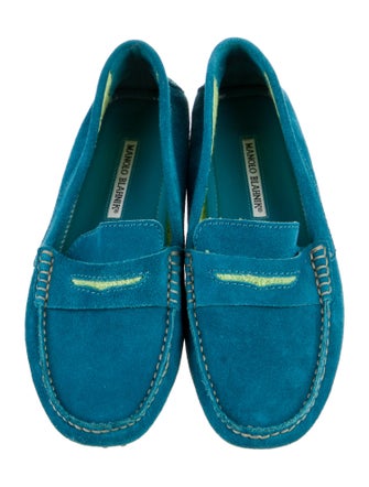 Manolo Blahnik Suede Whipstitch Trim Loafers