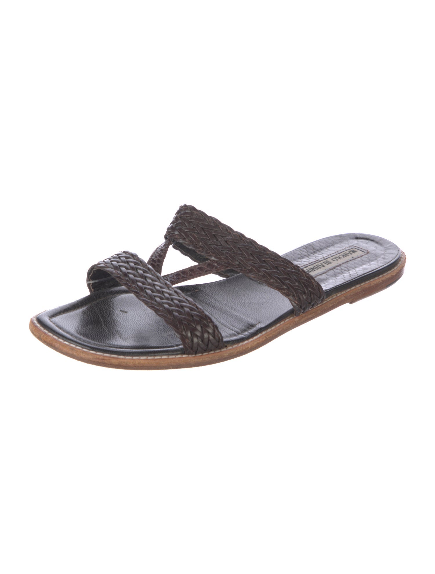 Manolo Blahnik Leather Braided Accents Slides