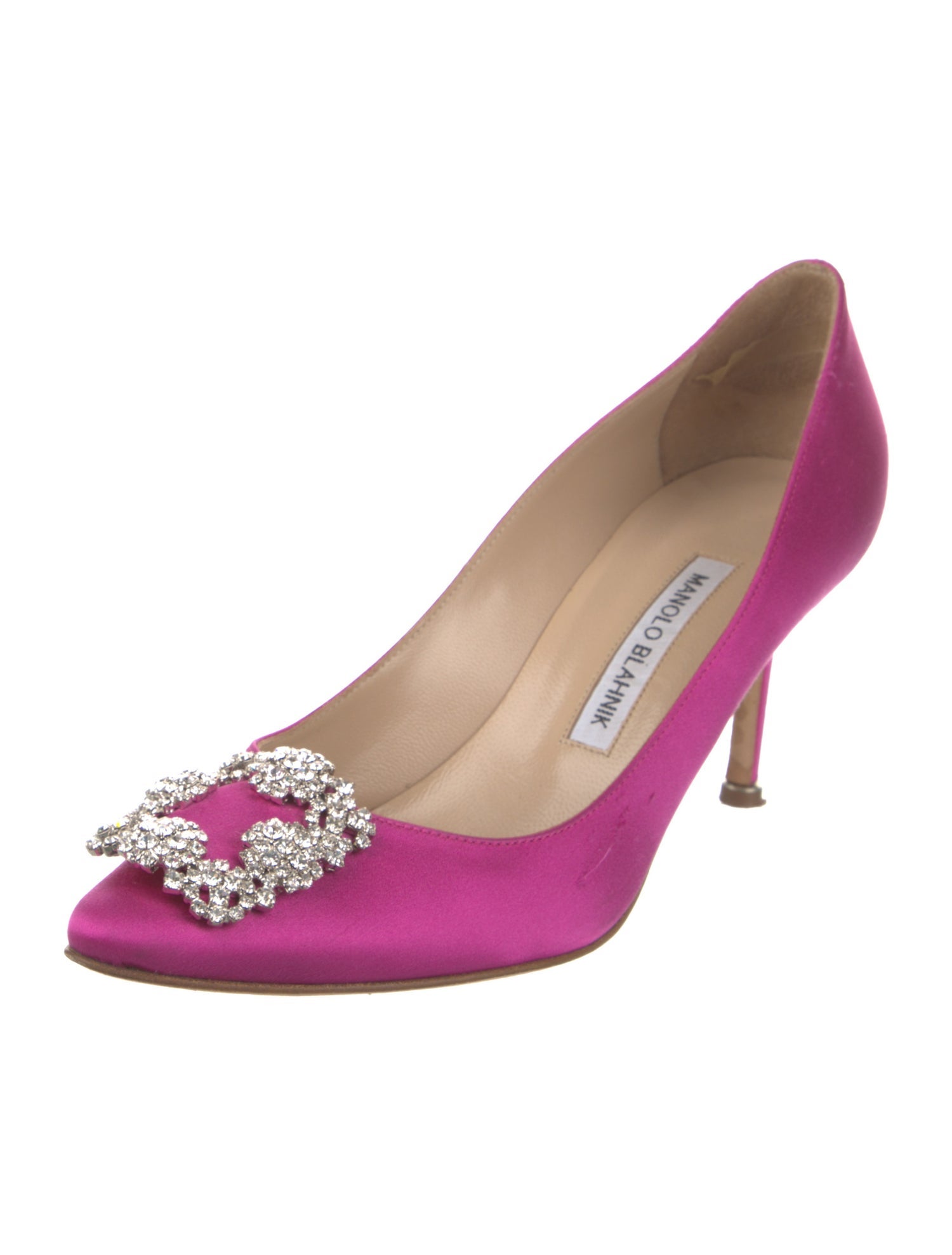 Manolo Blahnik Satin Crystal Embellishments Pumps