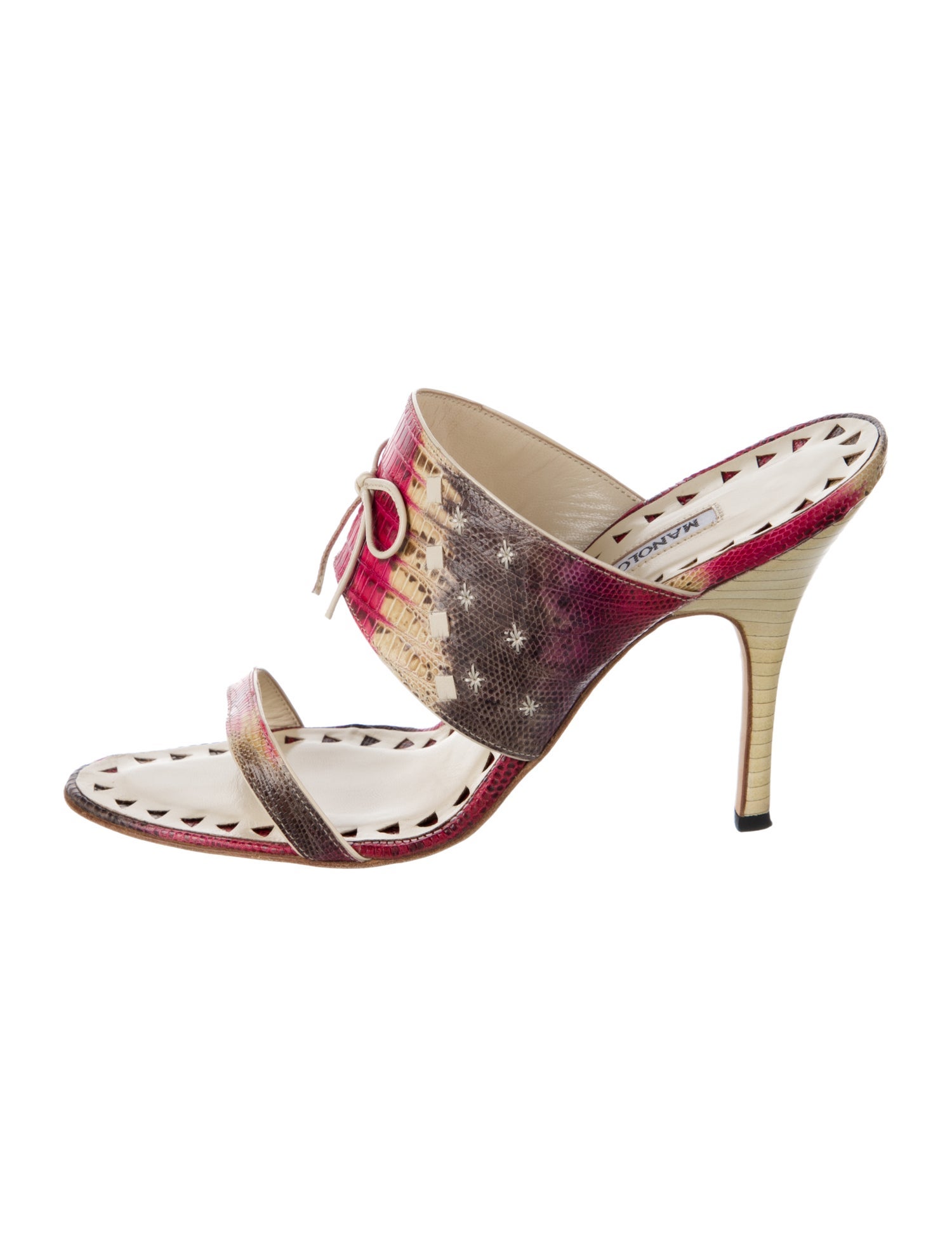 Manolo Blahnik Embossed Leather Animal Print Slides